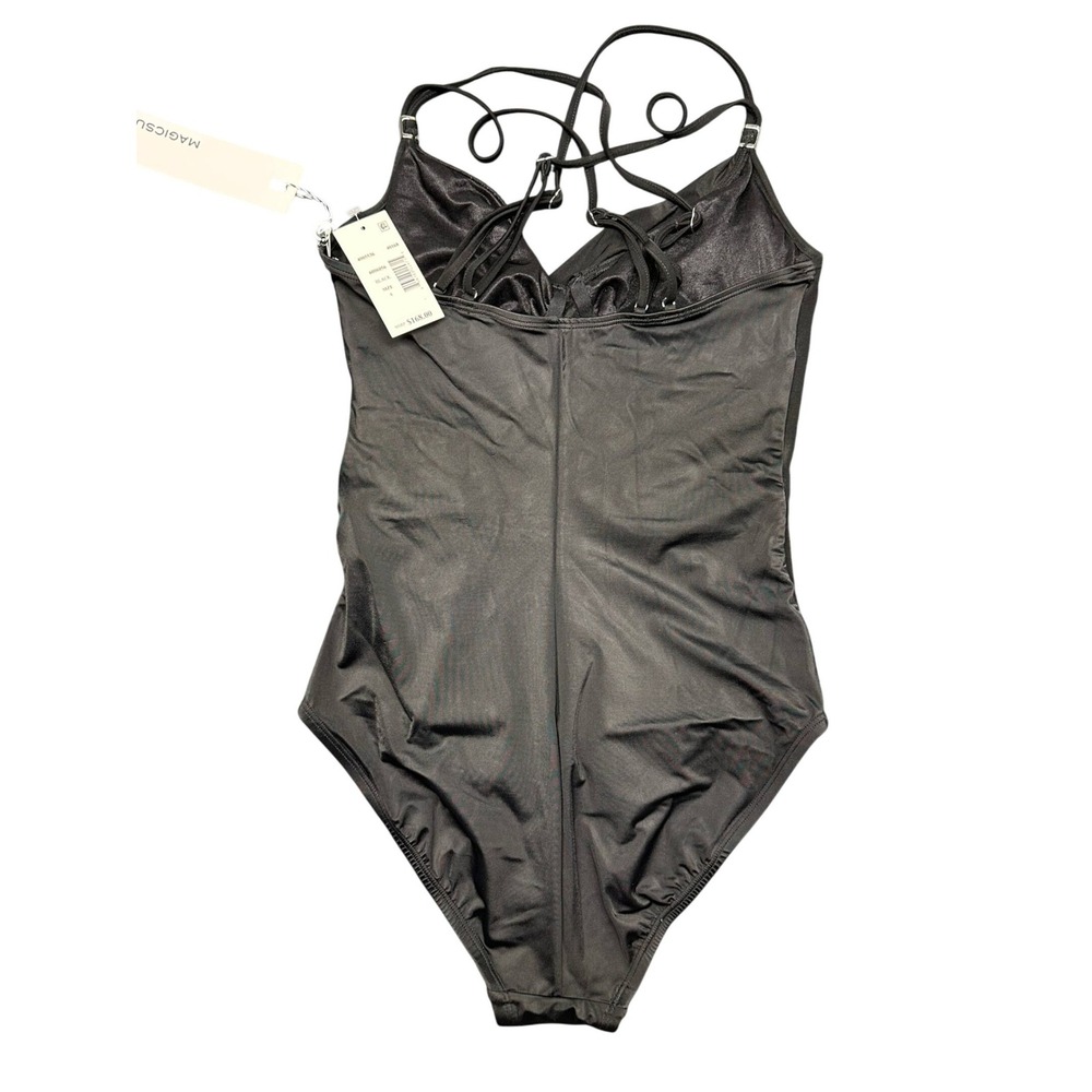 Magicsuit by Miraclesuit Womens Black Wrap Front One Piece Swimsuit Size 8